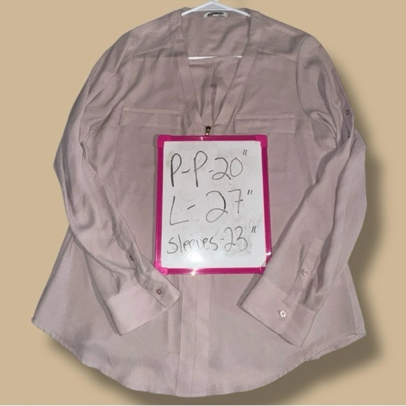 EXPRESS Blouse Chelsea Popover Pastel Dusty Rose Pink 1/4 Zip Tab Sleeves Size M - Picture 10 of 16